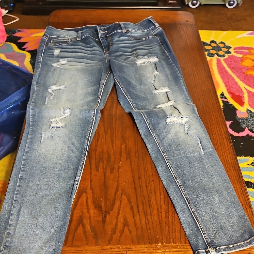 Maurices Medium Blue Ripped Skinny Jeans